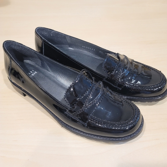 Stuart Weitzman Patent Leather Black Loafers - Sz 8.5M US - Picture 1 of 9